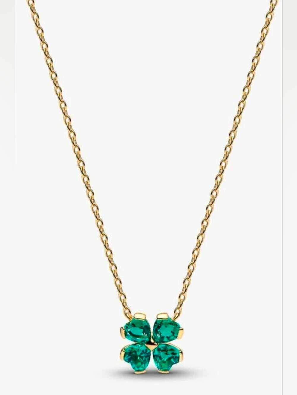 Authentic NEW Pandora Green Lucky Clover Pendant Necklace 14YGP CZ
